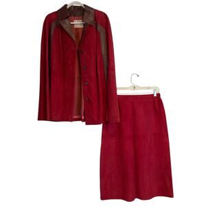 Vintage New England Sportswear Company Red Leather Suede Cape Skirt Set Medium
